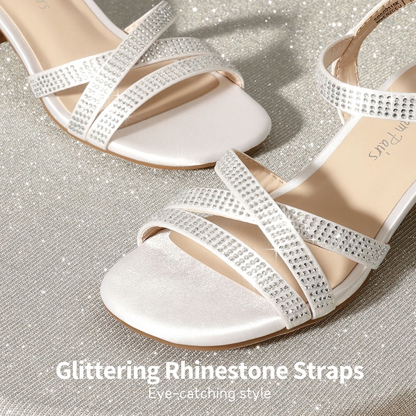 Girls Rhinestone Low Heel Sandals - WHITE - 3